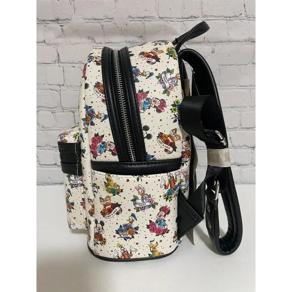 Loungefly Disney Mickey And Friends Tattoo Mini Backpack White Black Bag NEW - Picture 4 of 11